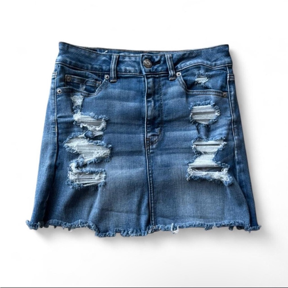 American Eagle Outfitters Ripped Blue Mini Skirt